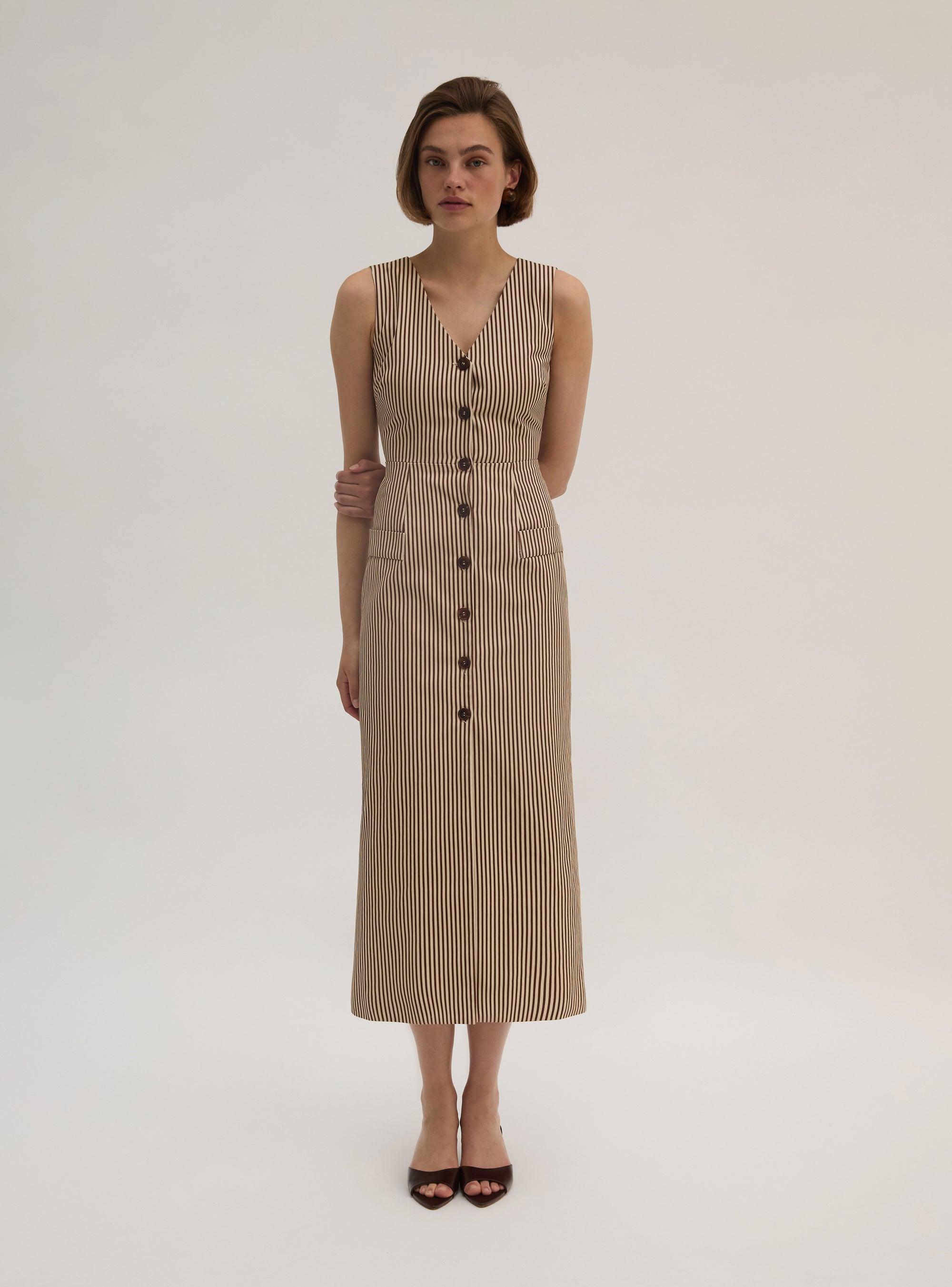 Stripe Twill Button Through Dress