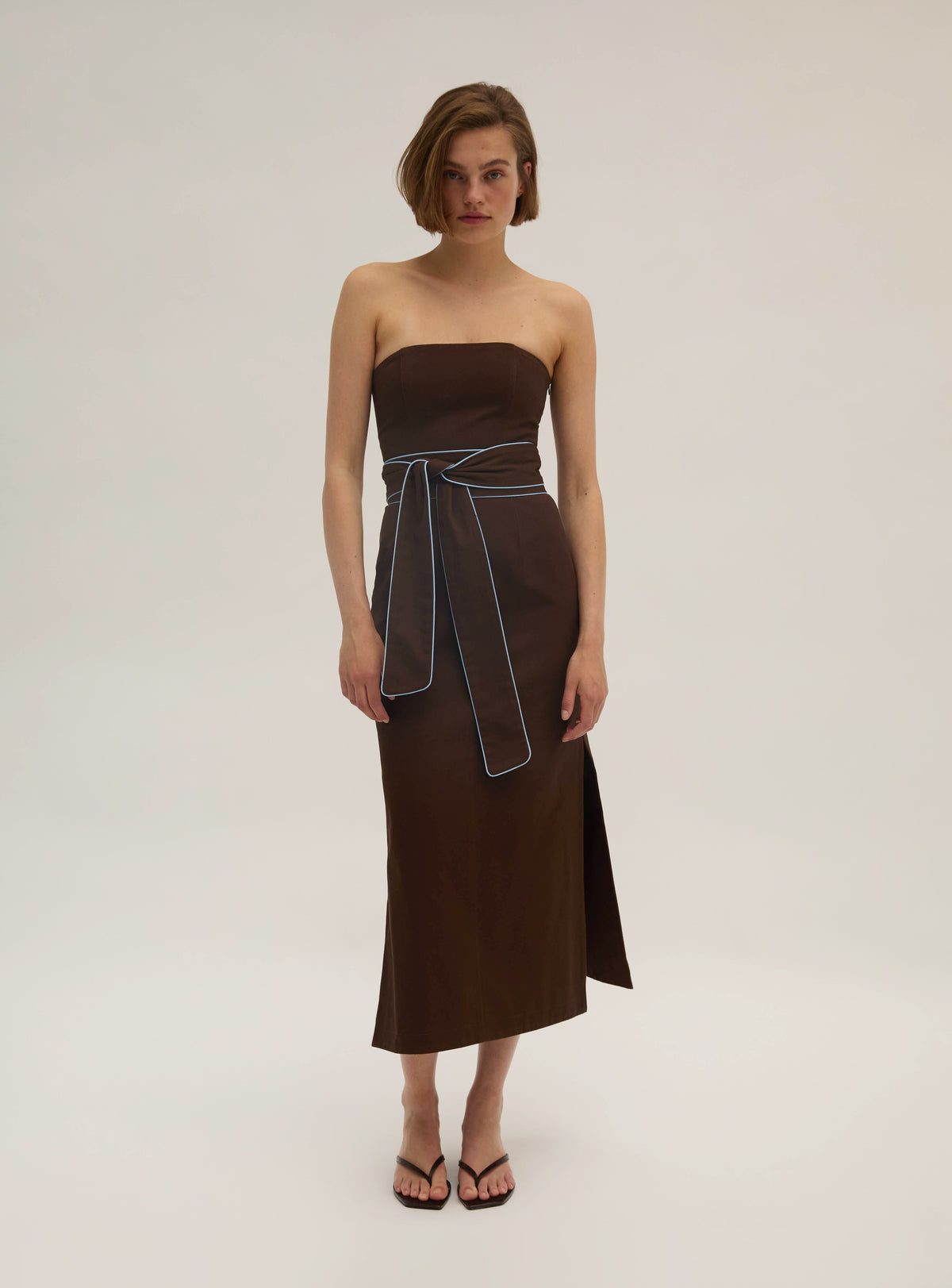 cotton twill dress Strapless Coffee / 14 SIZE:US 16 / EU 46 / UK 18 Navy Blue Wrap Maxi 34.5L from shoulders to BRUNCH2026