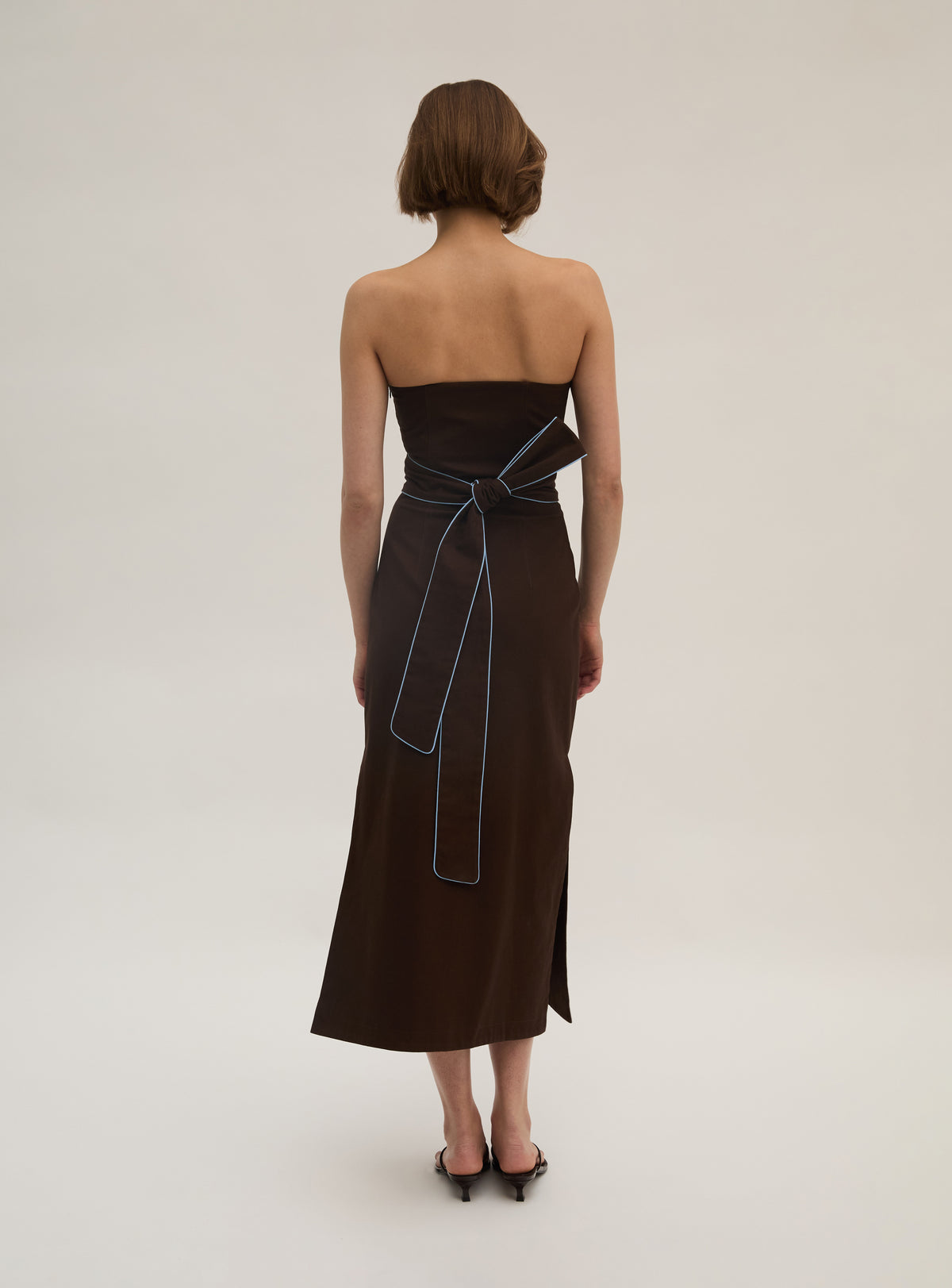 Cotton Twill Strapless Dress Coffee / 14