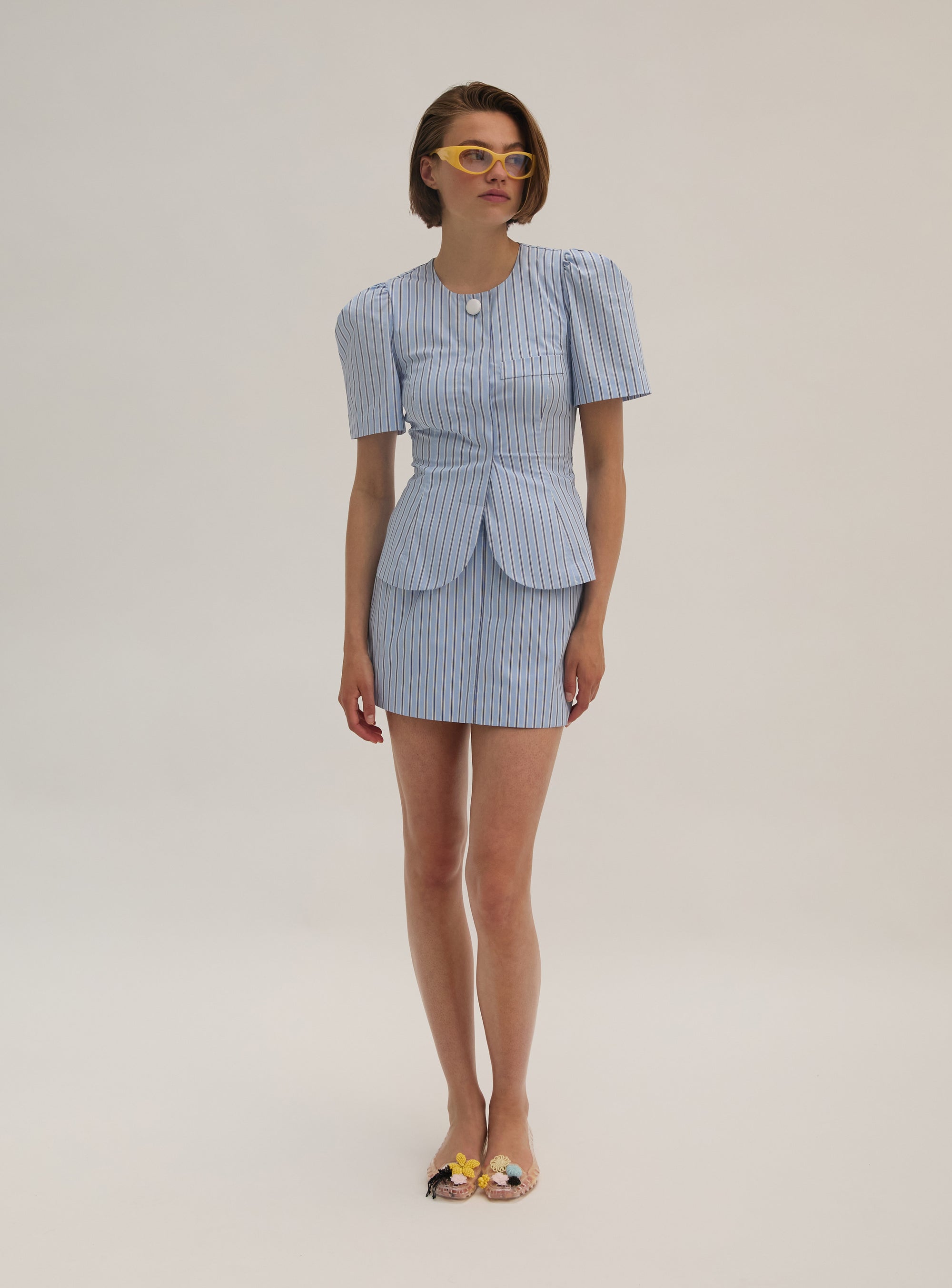 Yarn Dye Stripe Button Through Top