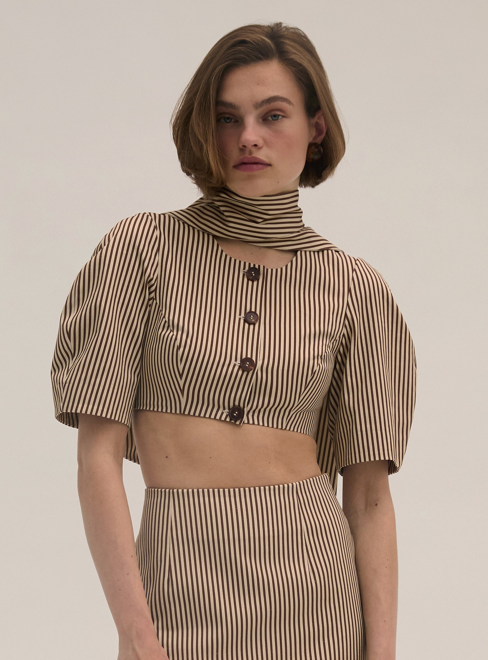 Stripe Twill Button Through Crop