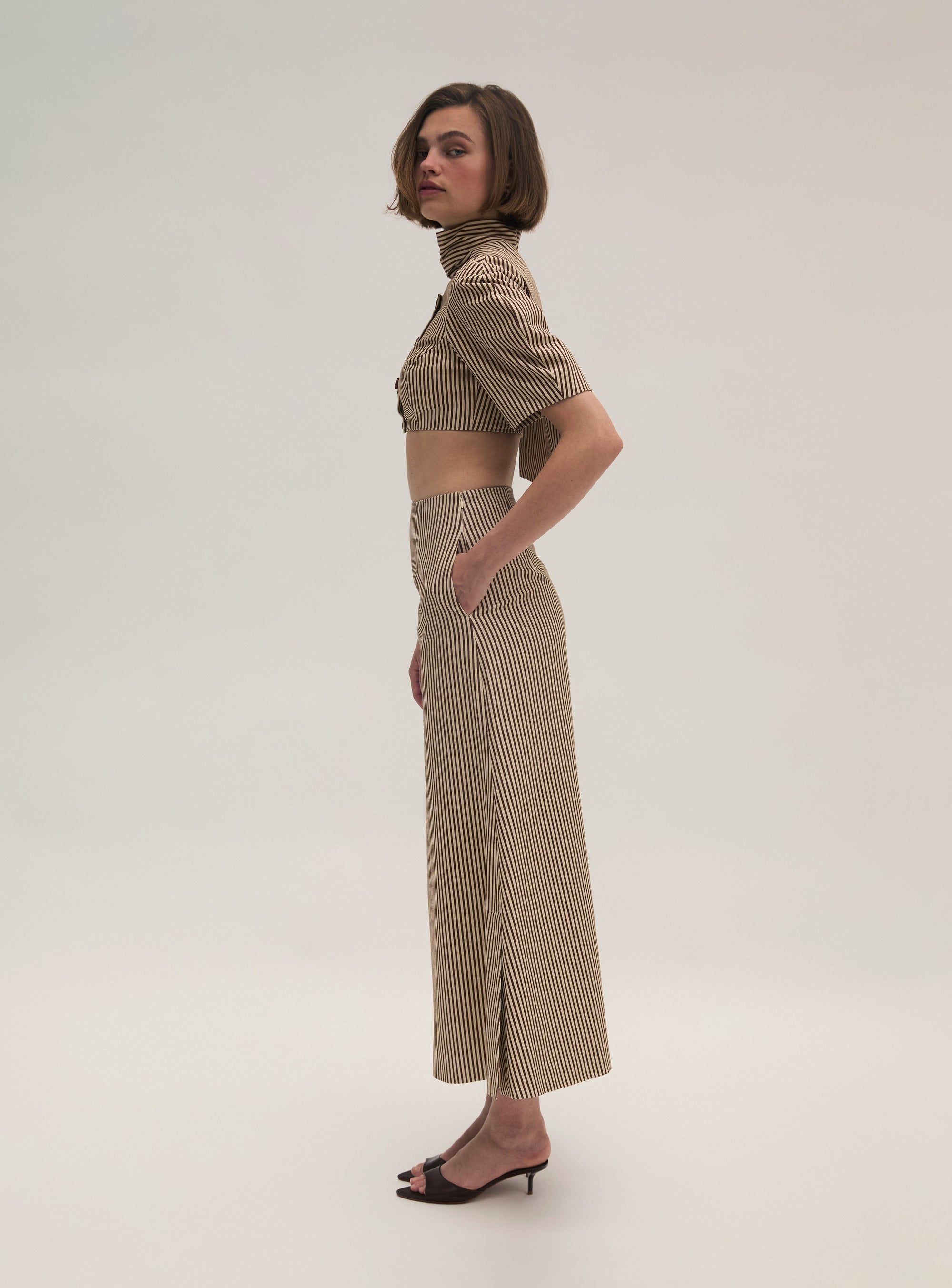 Cotton Twill Stripe Fluted Skirt