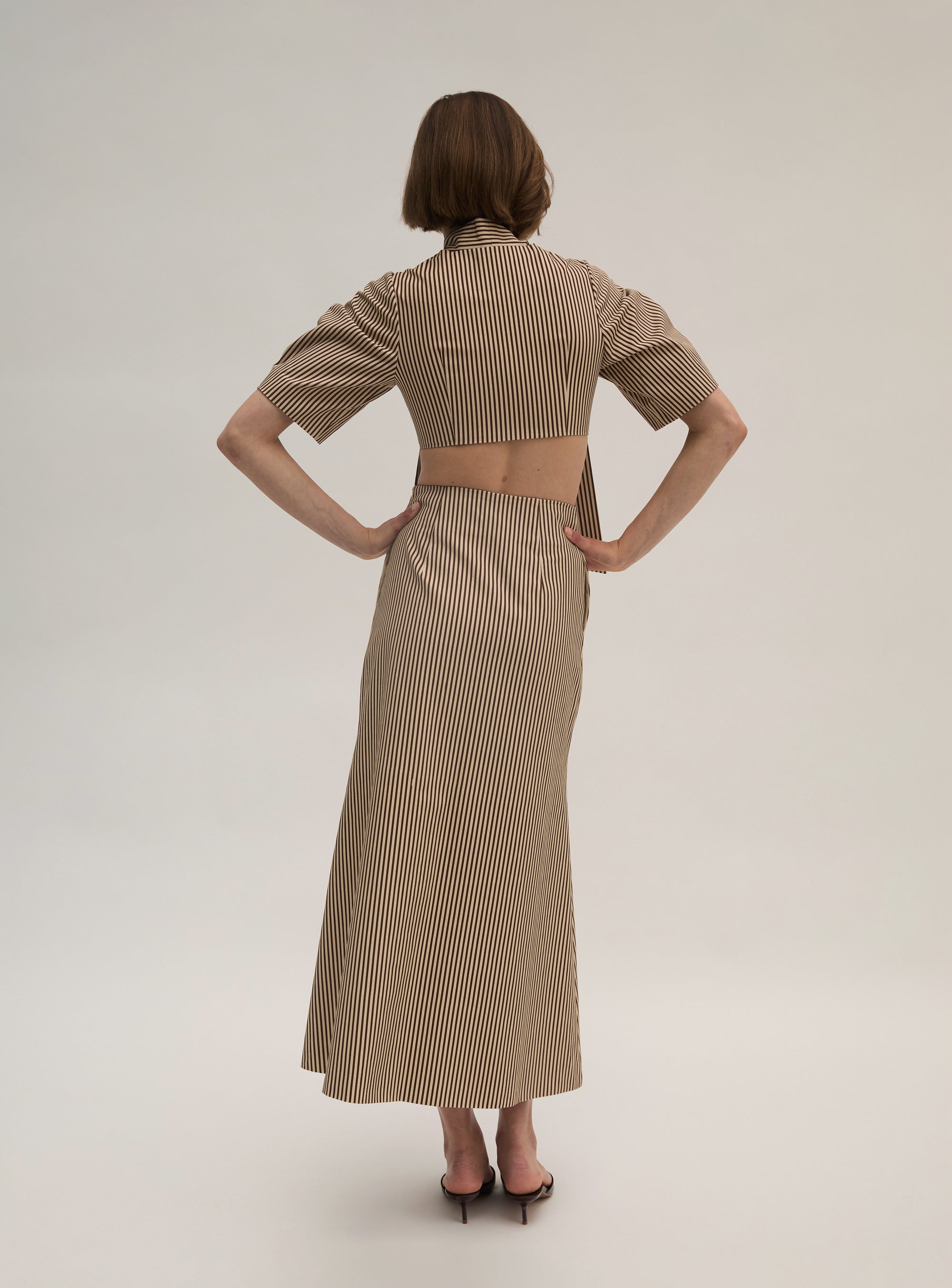 Cotton Twill Stripe Fluted Skirt