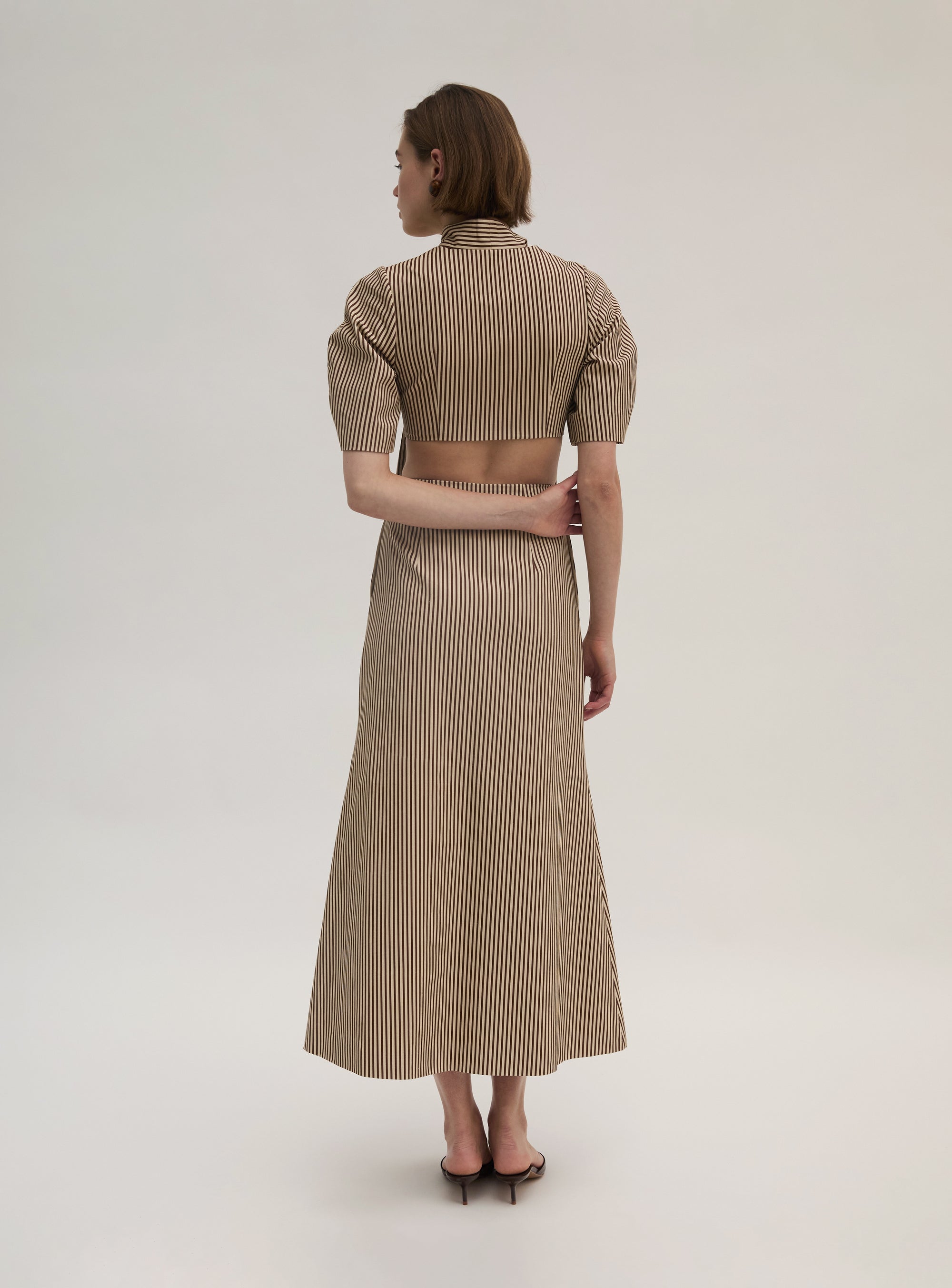 Stripe Twill Button Through Crop