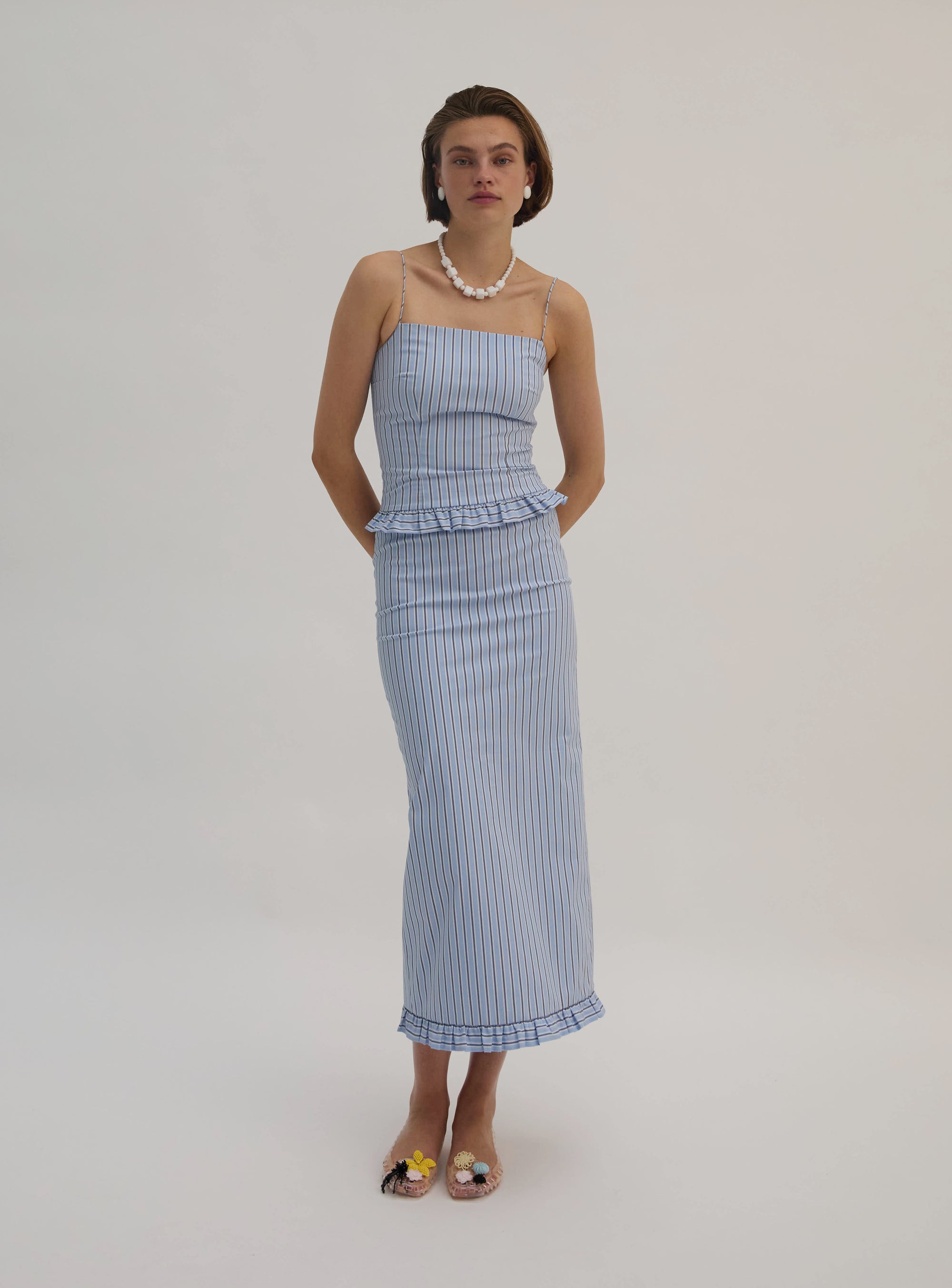Yarn Dye Stripe Midi Skirt