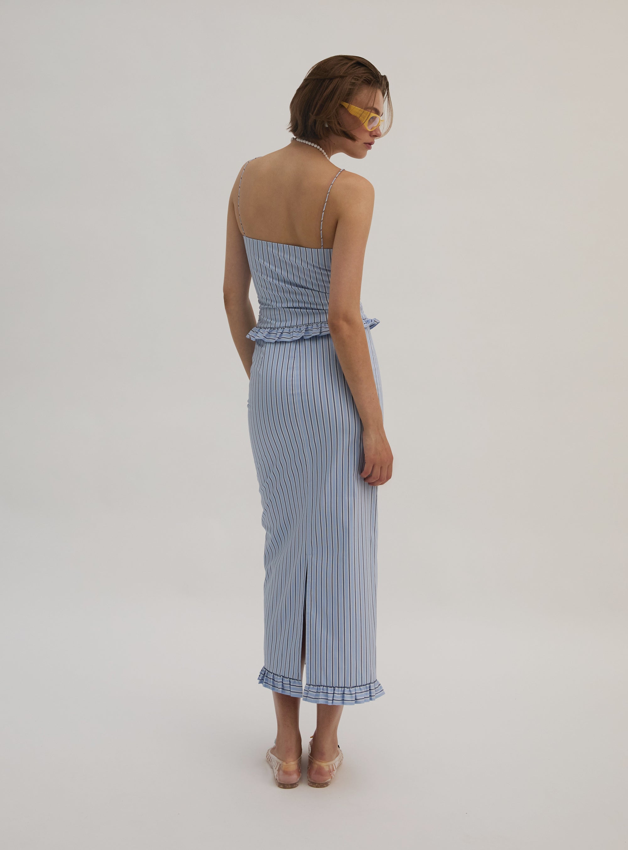 Yarn Dye Stripe Midi Skirt