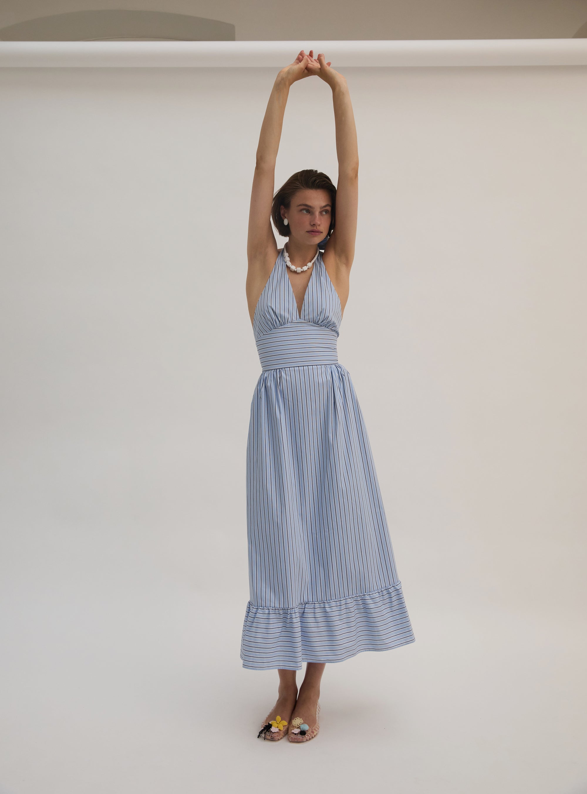 Yarn Dye Stripe Halter Dress Cornflour Blue / 6 Yarn Dye Stripe Halter Dress Cornflour Blue / 6