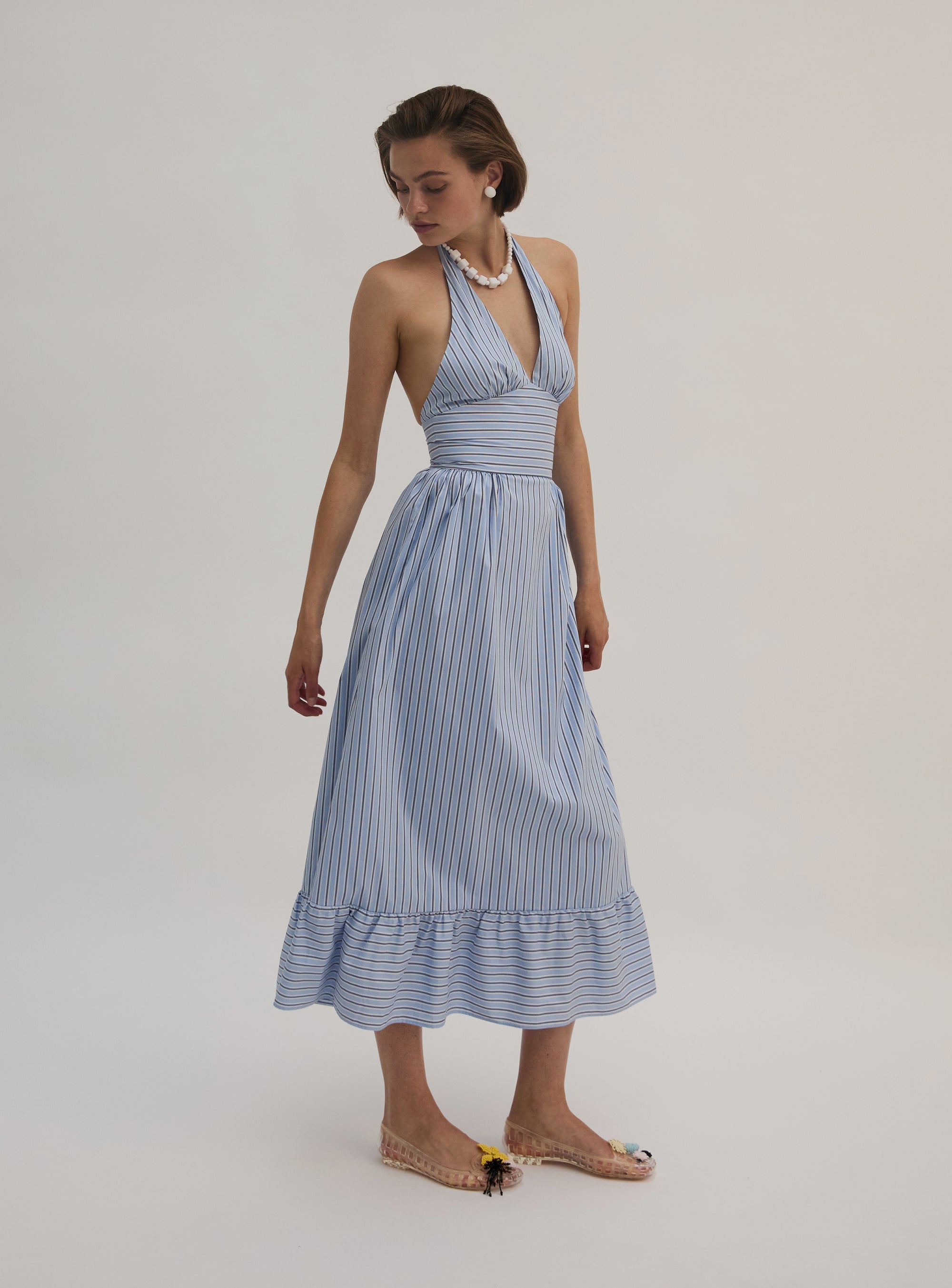 Yarn Dye Stripe Halter Dress
