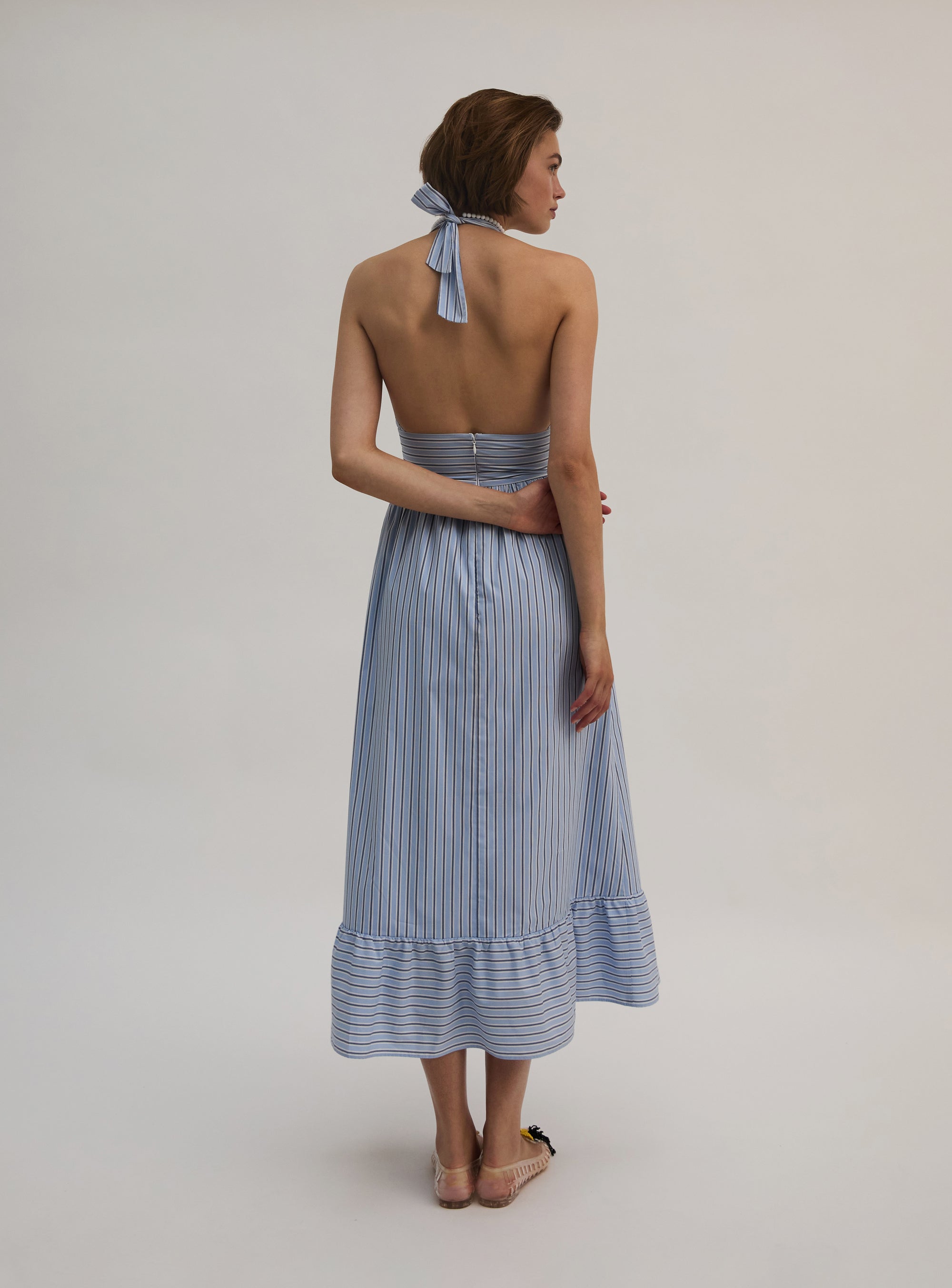 Yarn Dye Stripe Halter Dress Cornflour Blue / 6 Yarn Dye Stripe Halter Dress Cornflour Blue / 6