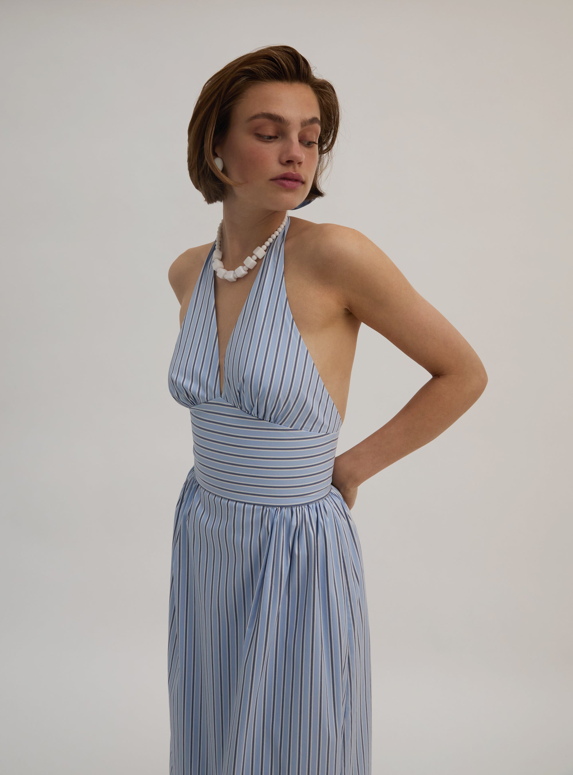 Yarn Dye Stripe Halter Dress Cornflour Blue / 6 Yarn Dye Stripe Halter Dress Cornflour Blue / 6
