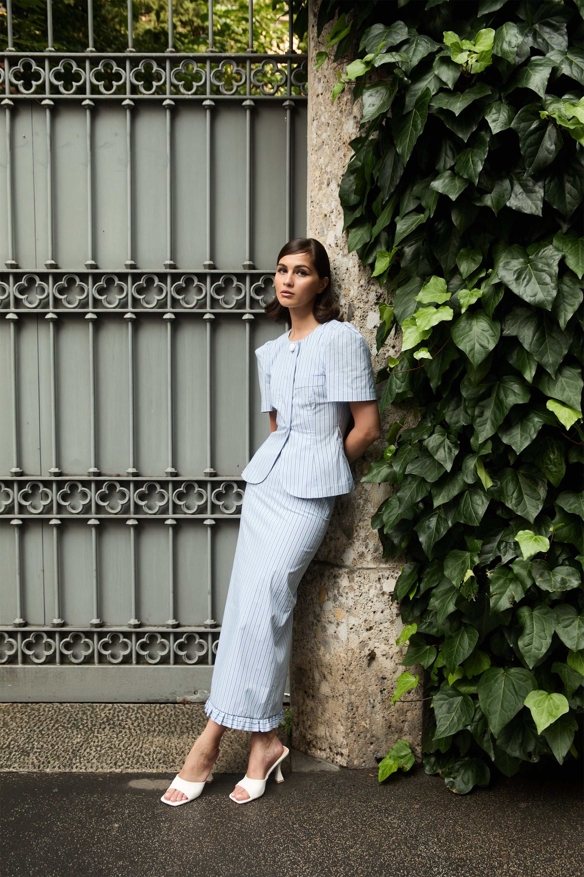 Yarn Dye Stripe Midi Skirt