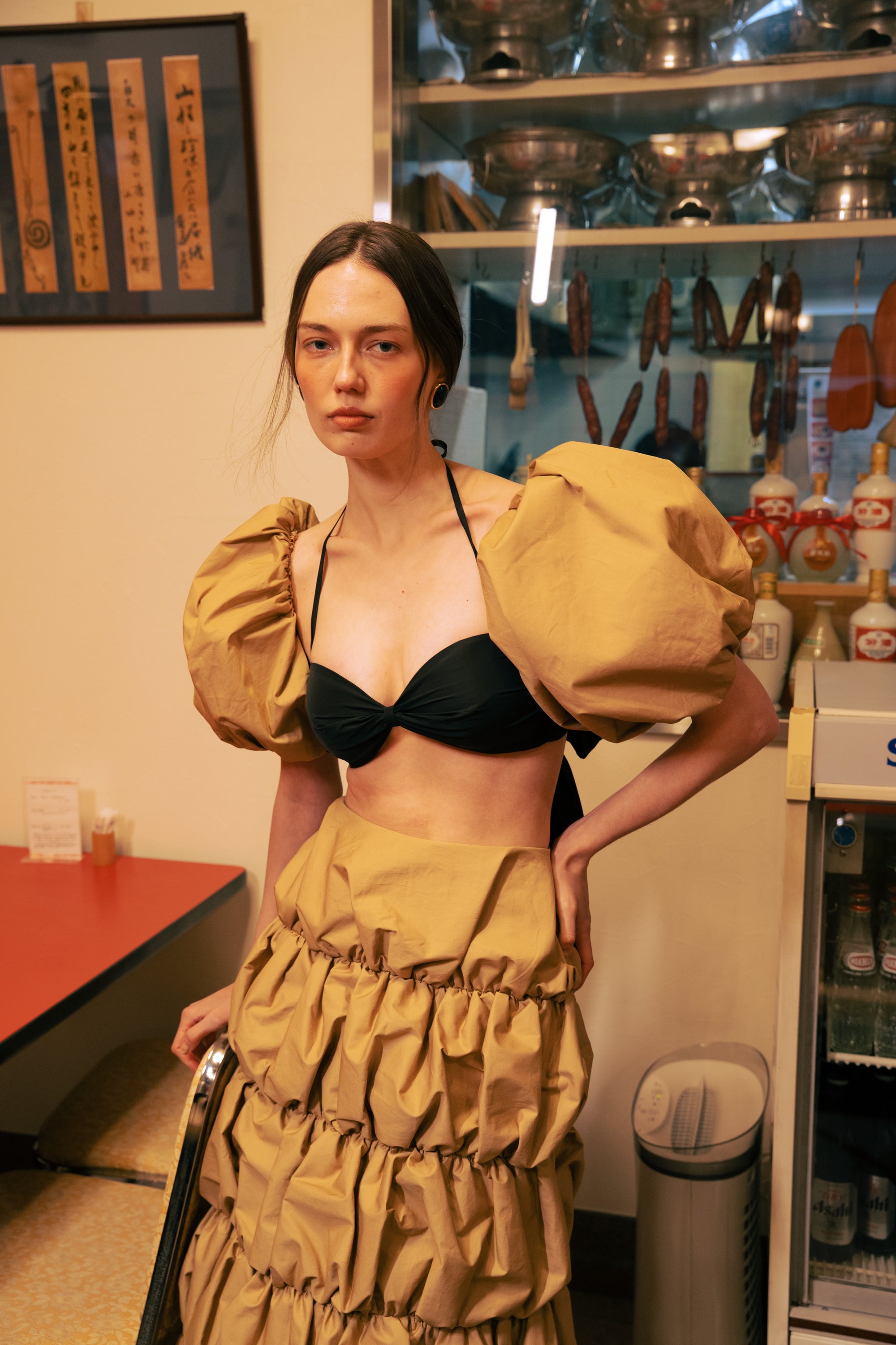 Gigot Sleeve Bandeau Top