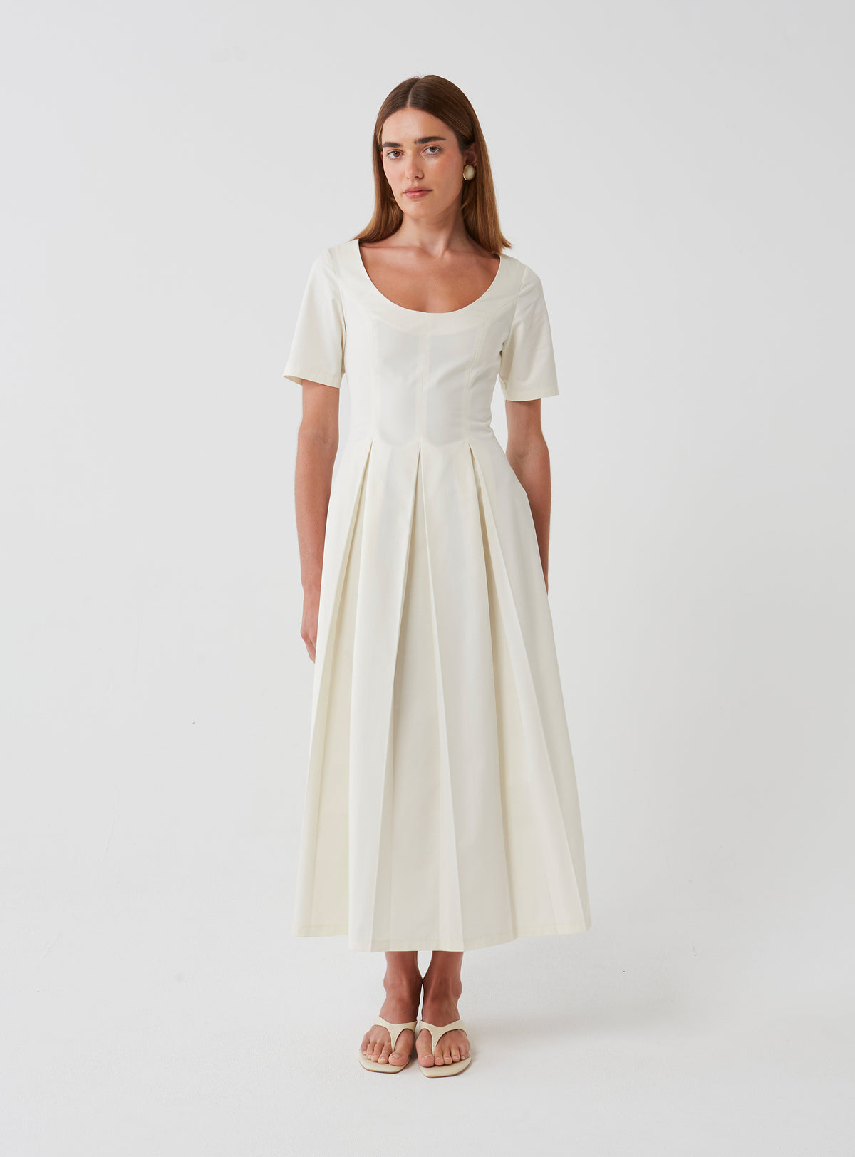 Cotton Pleat Dress 12 / Cream Cotton Pleat Dress 12 / Cream