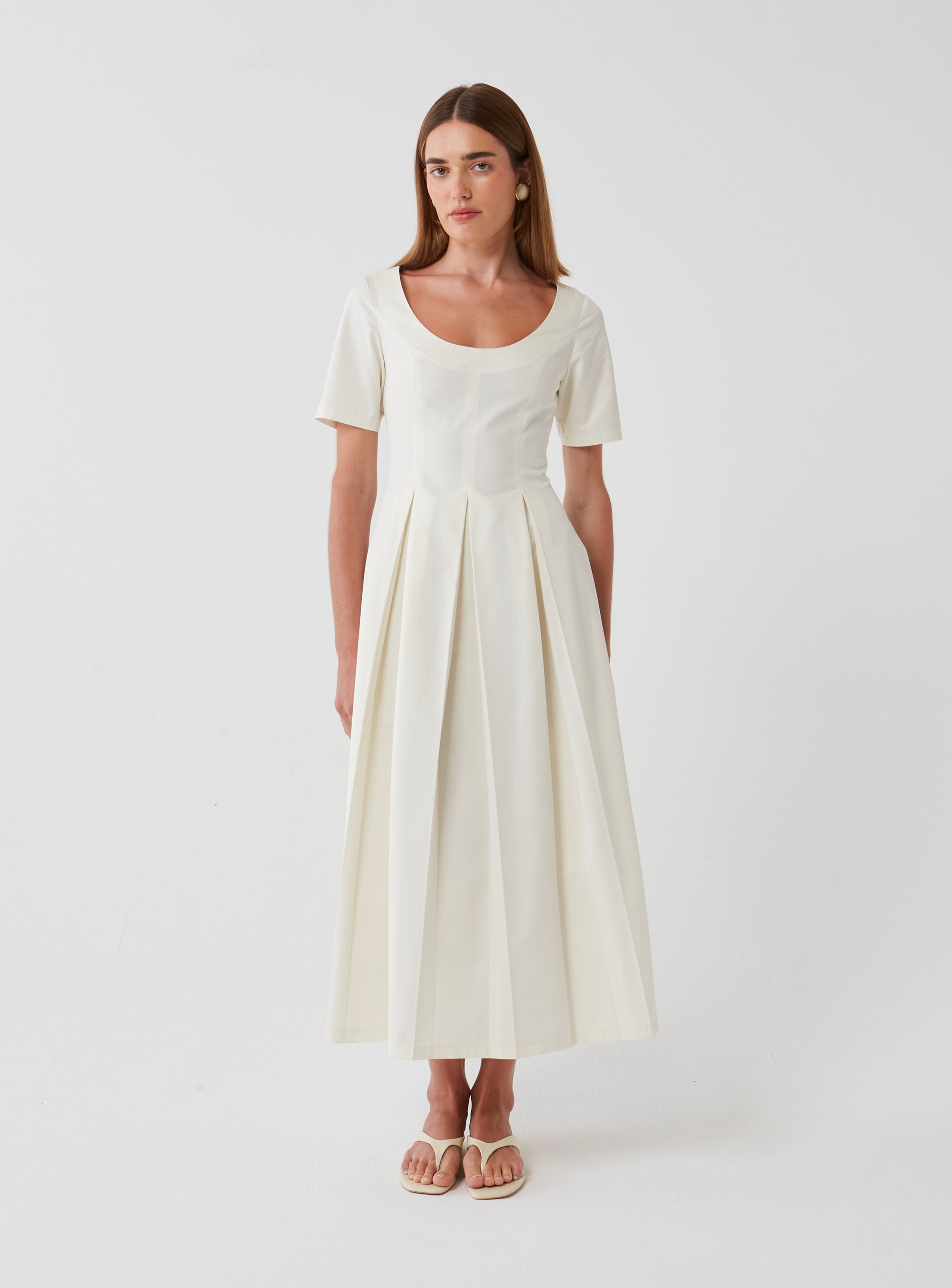 Cotton Pleat Dress 12 / Cream