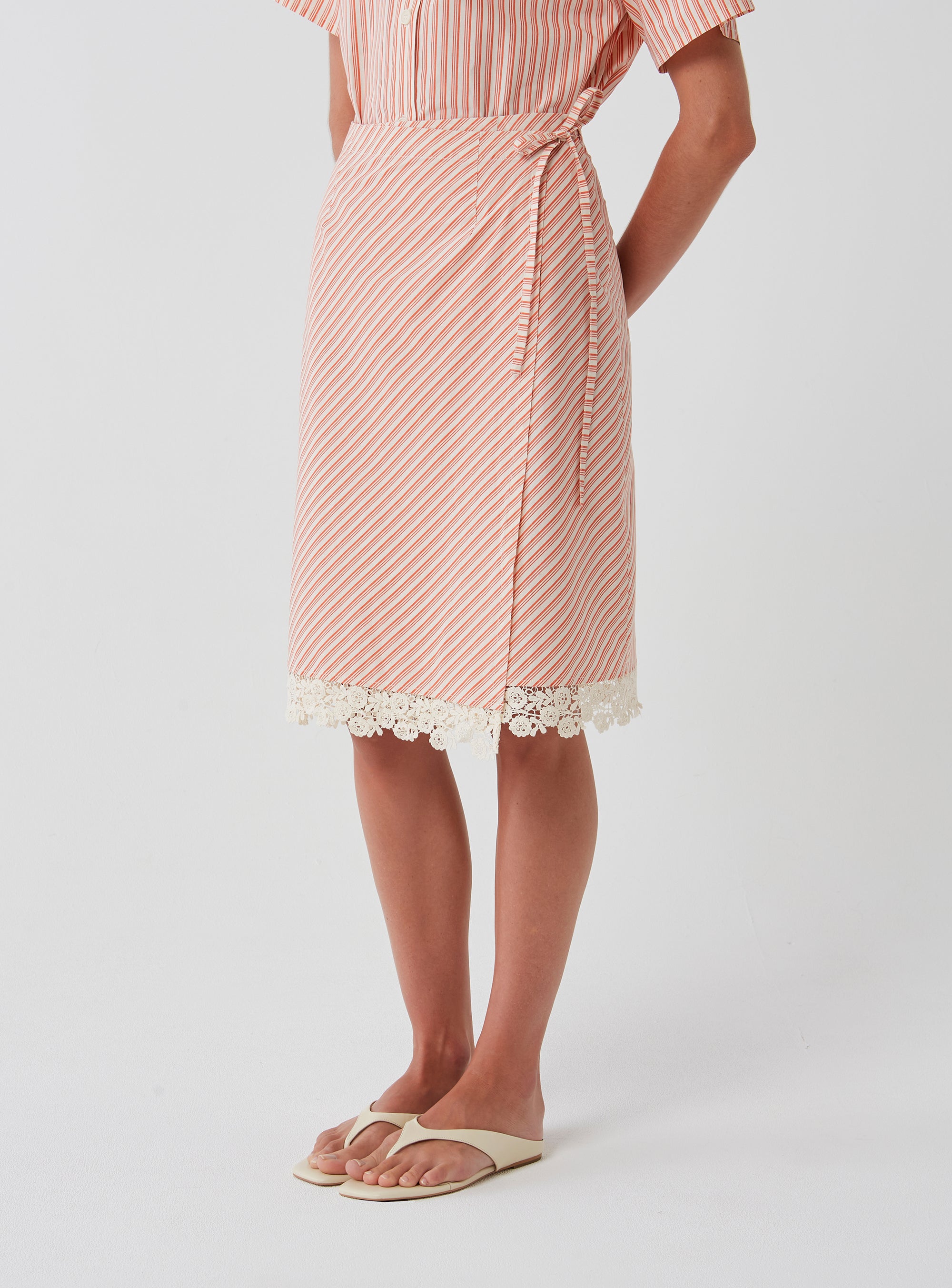 Cotton Stripe Wrap Skirt